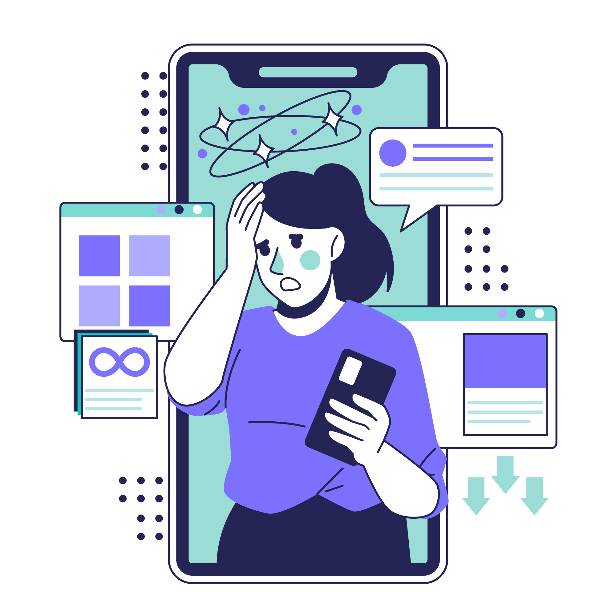 Overwhelmed online shopper illustration